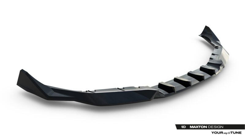 Abstract curved metallic strip design sweeping across a white background with Maxton Design logo in the bottom-right.
