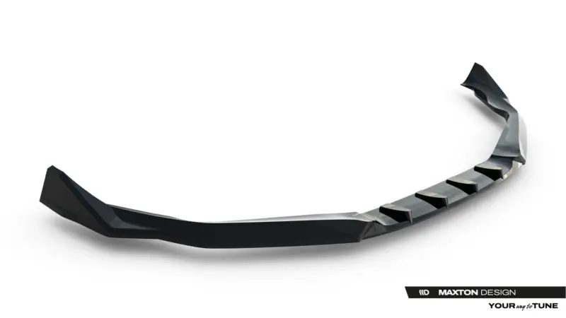 Abstract black curved ribbon design sweeping across a white background, with a Maxton Design logo bar in the bottom-right corner.