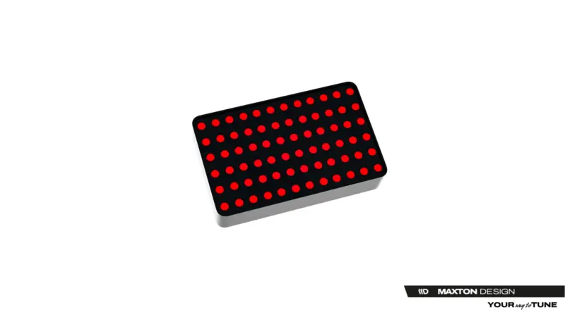 pol_po_Led-Stop-Light-Toyota-GR-Yaris-Mk4-Facelift-23789_7webp - OPSHOLDERS Black rectangular LED panel with evenly spaced red circular LEDs, tilted diagonally; Maxton Design logo visible in bottom corner.