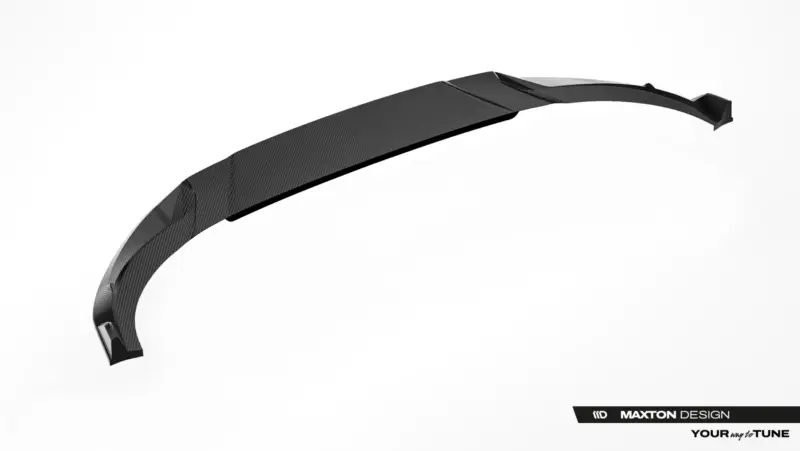 Curved carbon‑fiber car spoiler/wing blade with Maxton Design branding in the corner, shown against a white background.