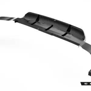 3D render of a black automotive aero part with curved fins, angled view, Maxton Design branding present.