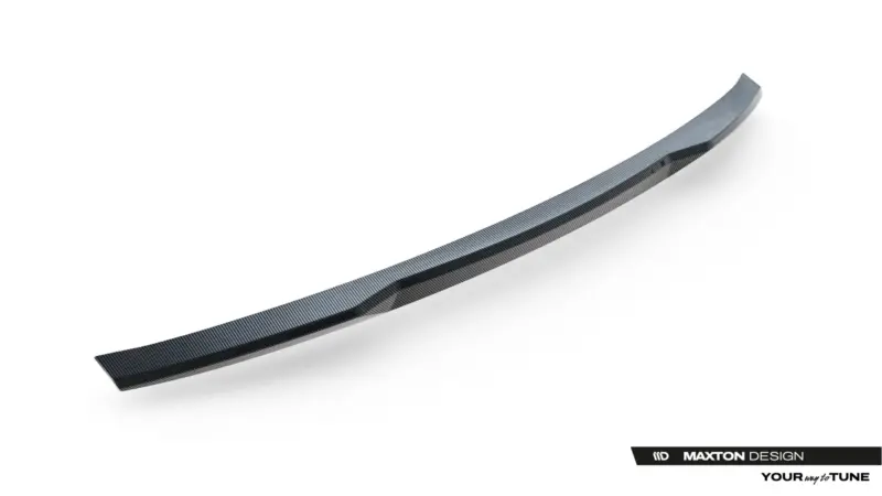 pol_po_Prepreg-Carbon-Fiber-Tailgate-Spoiler-Lower-Audi-RSQ8-Mk1-Facelift-23813_4webp - OPSHOLDERS Curved carbon-fiber trim banner on a white background with Maxton Design branding in the bottom-right corner.
