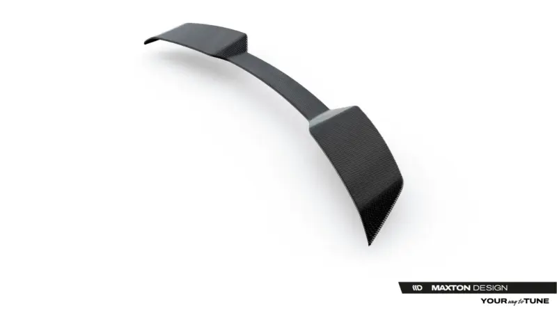 Curved carbon-fiber strap on a white studio background with Maxton Design logo in the bottom-right corner