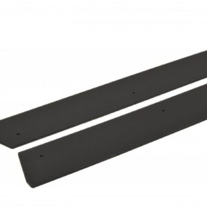 Two long black metal strips with small mounting holes, laid diagonally on a white background.