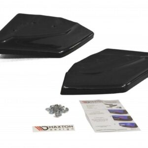 Two black plastic aero panels with mounting hardware, an instruction sheet, and a Maxton Design sticker on a white background.
