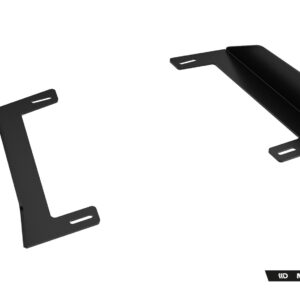 Two black metal mounting brackets with elongated mounting slots on a white background, branded Maxton Design in the corner.