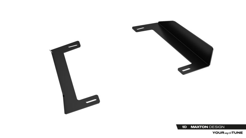pol_po_Rear-Side-Flaps-BMW-2-M-Pack-Gran-Coupe-F74-23852_1jpg - OPSHOLDERS Two black metal mounting brackets with elongated mounting slots on a white background, branded Maxton Design in the corner.