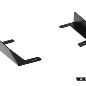 Pair of black L-shaped metal brackets with slotted mounting tabs, shown in perspective against a white background; branding reads 'Maxton Design' in the corner.