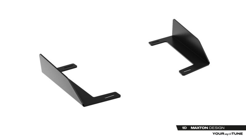 pol_po_Rear-Side-Flaps-BMW-2-M-Pack-Gran-Coupe-F74-23852_5jpg - OPSHOLDERS Pair of black L-shaped metal brackets with slotted mounting tabs, shown in perspective against a white background; branding reads 'Maxton Design' in the corner.