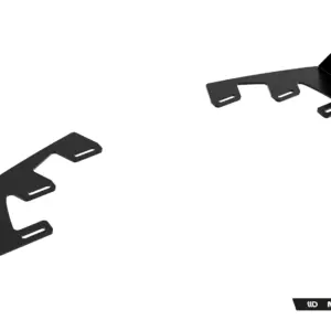 Two black metal mounting brackets separated in space on a white background, with a Maxton Design watermark in the corner.