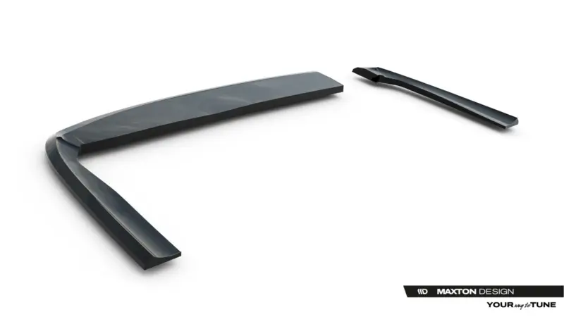 pol_po_Rear-Side-Splitters-BMW-M3-3-M-Pack-Coupe-Cabrio-E36-23876_6webp - OPSHOLDERS Close-up of two glossy black car side skirts or trim pieces laid on a white background, with Maxton Design branding visible in the corner.