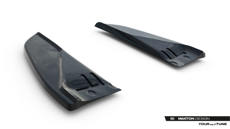 pol_po_Rear-Side-Splitters-V-1-Tesla-Model-S-Mk1-23944_5jpg - OPSHOLDERS Two glossy dark gray car aero splitters placed on a white background, with Maxton Design branding visible in the corner.