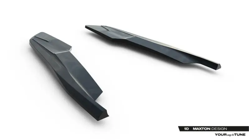 Three dark grey car aero fins/spoilers laid diagonally on a white background, with Maxton Design branding at bottom right.