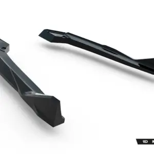 Abstract 3D render of dark metallic car body kit pieces with Maxton Design branding and 'Your way to tune' slogan