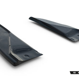 Two dark gray glossy car body kit components placed on a white studio background, with Maxton Design branding visible in the corner.