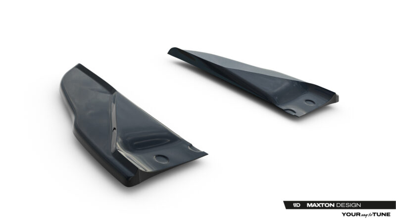 pol_po_Rear-Side-Splitters-V-2-Tesla-Model-S-Mk1-23945_5jpg - OPSHOLDERS Two dark gray glossy car body kit components placed on a white studio background, with Maxton Design branding visible in the corner.