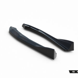 Pair of glossy black car side window visors on a white background with Maxton Design branding at the bottom-right.