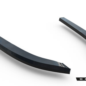 Two curved, glossy black metal strips floating on a white background, with a Maxton Design logo visible in the bottom-right corner.