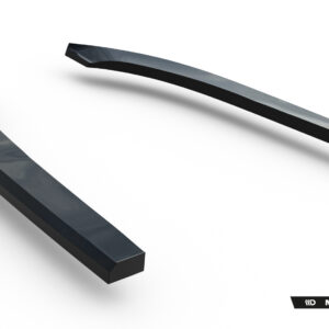 Abstract image: three dark curved metal bars floating on a white background with Maxton Design branding in the bottom-right corner.