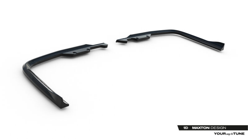 pol_po_Rear-Side-Splitters-Volkswagen-Transporter-T7-23936_1jpg - OPSHOLDERS Two black curved automotive body trim pieces laid apart on a white background, with Maxton Design branding in the corner.
