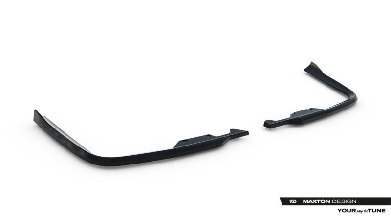 pol_po_Rear-Side-Splitters-Volkswagen-Transporter-T7-23936_5jpg - OPSHOLDERS Three black curved automotive window deflectors laid out diagonally on a white background, Maxton Design branding visible at the bottom right.