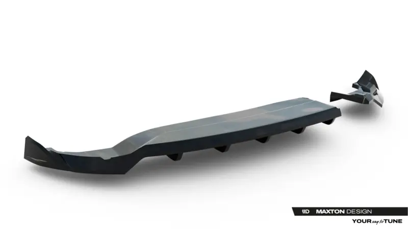 Futuristic snowboard with a sleek, angular shape shown diagonally on a white background; Maxton Design branding at the bottom right.