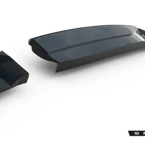 Exploded view of dark metallic car body panels arranged on a white studio background with Maxton Design branding in the corner.