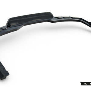 Black curved automotive trim piece with mounting clips, likely an aerodynamic spoiler/diffuser component on a white background