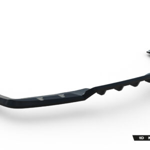 Curved black car front splitter or bumper lip with mounting tabs, shown against a white background (Maxton Design).