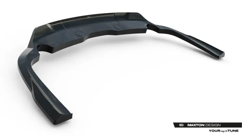 pol_po_Rear-Splitter-with-vertical-bars-Jeep-Grand-Cherokee-L-Mk5-23903_3webp - OPSHOLDERS Curved black automotive body kit part (lip/spoiler) on a white background, branded Maxton Design.