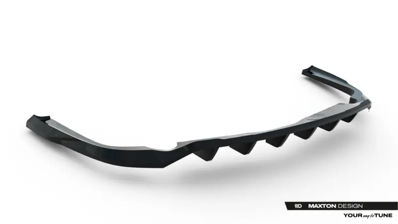 pol_po_Rear-Splitter-with-vertical-bars-Jeep-Grand-Cherokee-L-Mk5-23903_4webp - OPSHOLDERS Curved black automotive diffuser with finned underside shown against a white background, Maxton Design branding in the corner.