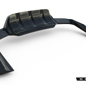 Dark glossy automotive aero part with multiple fins, likely a diffuser or spoiler, branding visible in the corner (Maxton Design).