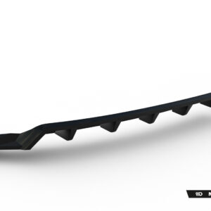 Long black automotive rear spoiler seen from a low-angle perspective, with Maxton Design branding at the bottom right.