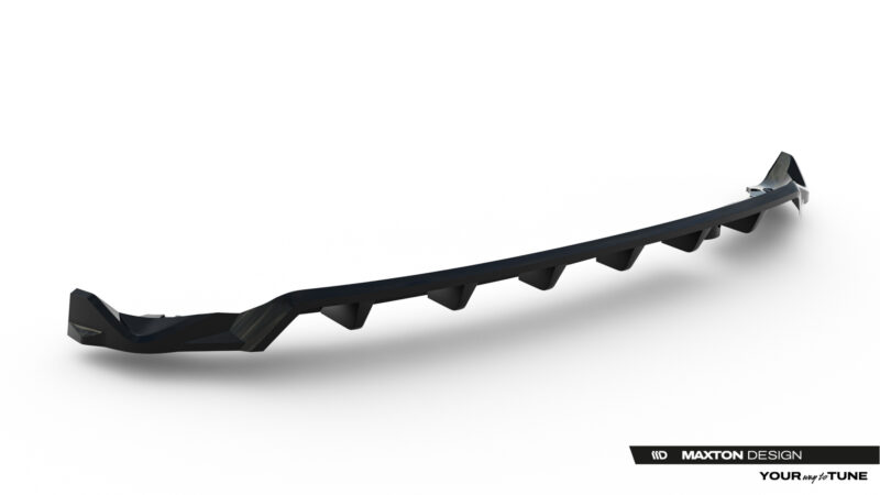 pol_po_Rear-Splitter-with-vertical-bars-MG-3-Mk1-23918_1jpg - OPSHOLDERS Long black automotive rear spoiler seen from a low-angle perspective, with Maxton Design branding at the bottom right.