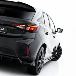 Rear three-quarter view of a dark MG car showing taillights and the '#MAXTONIZED' plate badge (brand MG logo visible).