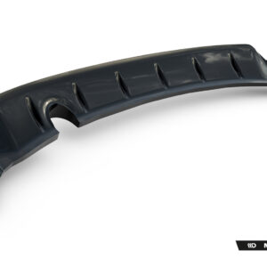 Dark gray curved car front splitter with vent-like openings, shown from a side angle on a white background; Maxton Design watermark visible bottom right.