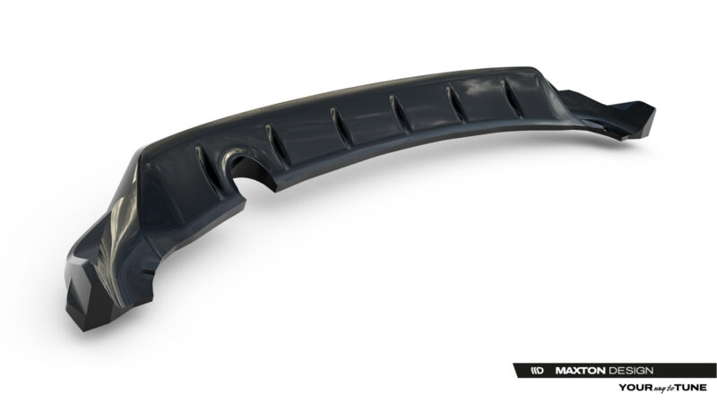 pol_po_Rear-Splitter-with-vertical-bars-MG-3-Mk1-23918_6jpg - OPSHOLDERS Dark gray curved car front splitter with vent-like openings, shown from a side angle on a white background; Maxton Design watermark visible bottom right.