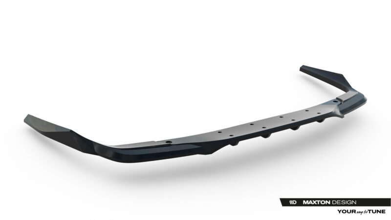 pol_po_Rear-Splitter-with-vertical-bars-Mercedes-AMG-C63-Sedan-Estate-W206-S206-23826_3jpg - OPSHOLDERS Curved metallic car underbody panel with bolt holes, photographed on white background; Maxton Design watermark visible at bottom right.