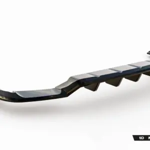 Glossy black car spoiler with multiple fins, shown diagonally on a white background; Maxton Design branding in the corner.
