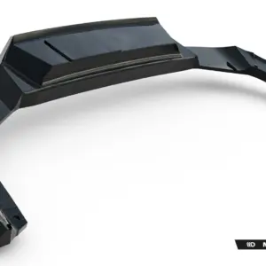 Close-up of a black futuristic-looking sunglasses frame with wide central bridge and curved temples on a white background (Maxton Design watermark).