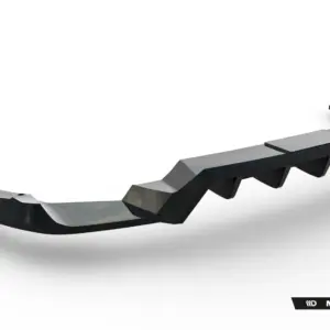 Curved, interlocking metallic panels forming an aerodynamic car body part on a white background.