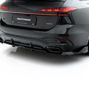 Rear view of a dark Audi A6 with red taillights and a license plate reading #MAXTONIZED, showing the quattro badge.
