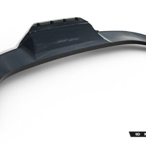 Product render of black curved sunglasses on a white background, featuring an elevated center bridge and glossy finish.