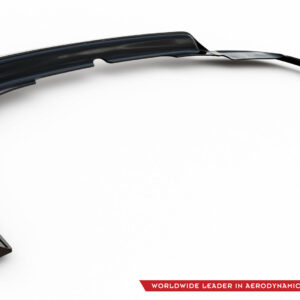 Close-up of a curved black windshield wiper blade on a white background, showcasing its sleek automotive design.