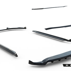 Several car windshield wiper blades scattered on a white background with the MaxTon Design logo in the bottom-right corner.
