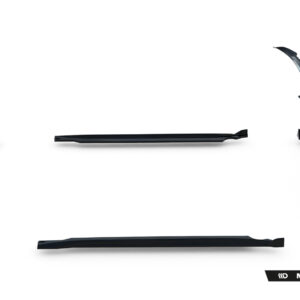 Several black automotive trim pieces arranged in a scattered layout on a white studio background, with a Maxton Design watermark in the corner.