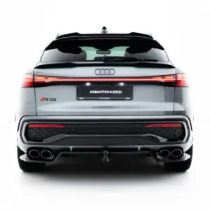 Rear view of a white Audi SQ5 with red tail lights and a black license plate reading #MAXTONIZED.