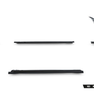 Set of black car exterior trim pieces laid out on a white surface, forming a circular frame.ek