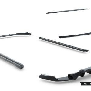 Assorted Maxton Design car aero parts (spoilers and side skirts) laid out on a white background.
