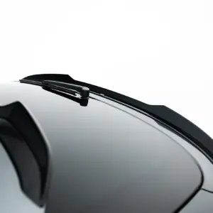 Close-up of a car windshield wiper resting on a black glossy hood.